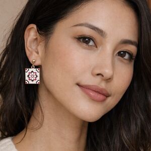 Handmade Square Boho Floral Portuguese Tile Earrings